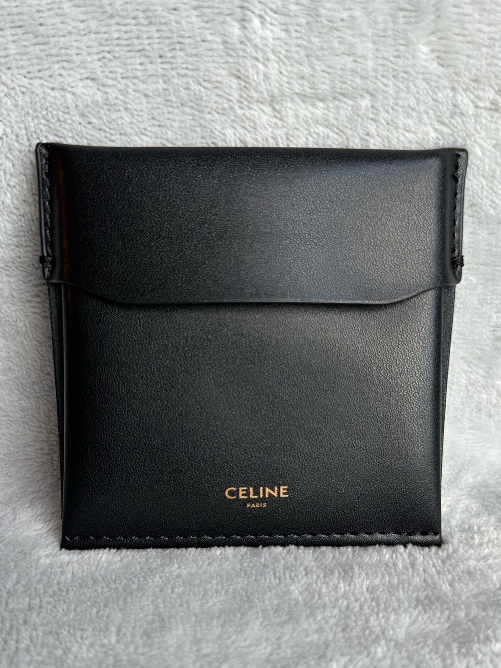 Celine Black Leather Mini Pouch Coin Case 3.5” x 3.5”
